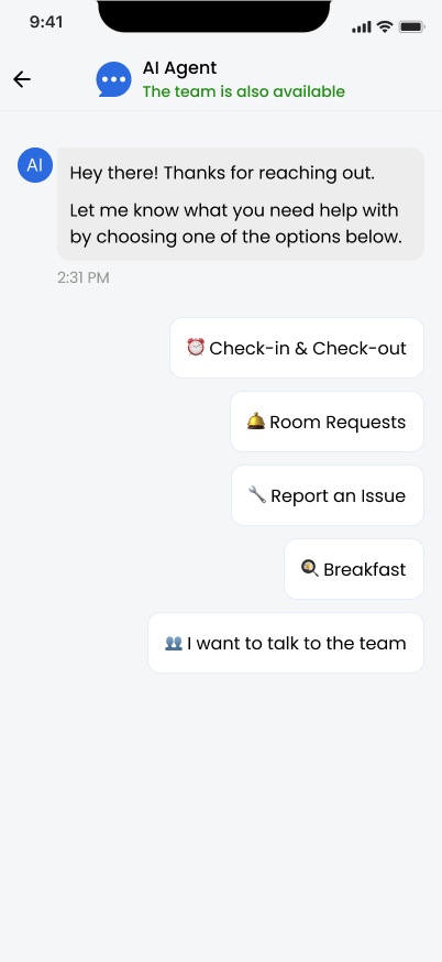 Chat with the AI assistant and reception